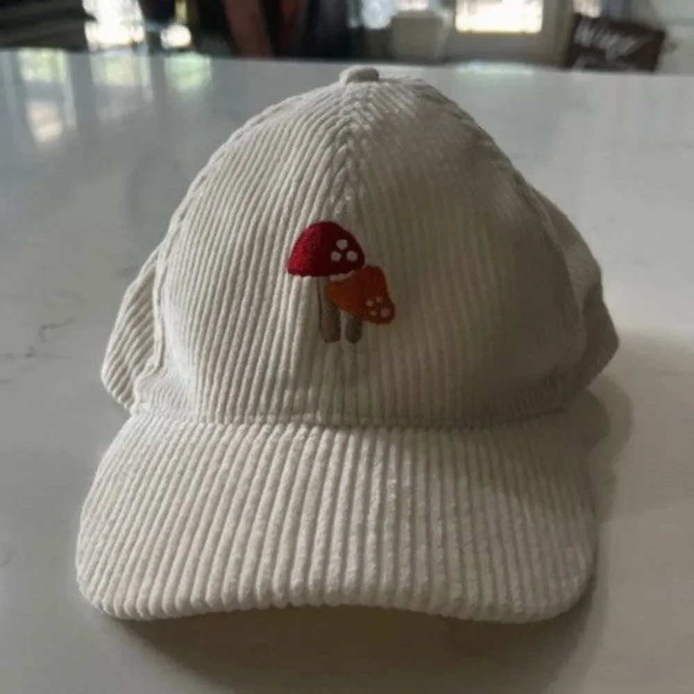 Corduroy Embroidered Mushrooms Hat - One Size (Adjustable) Unbranded